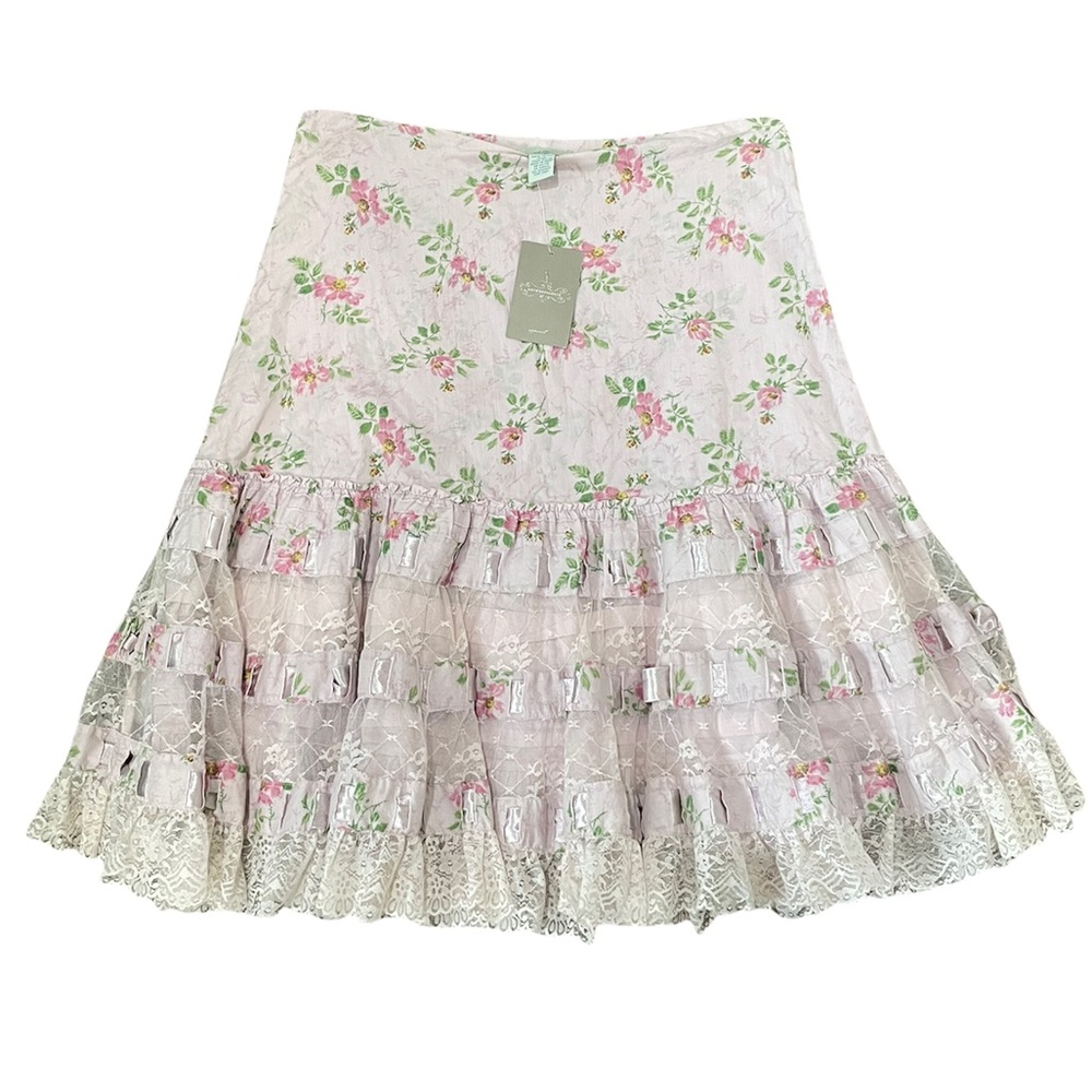 NWT Anthropology pink lace flowy skirt size 4 floral